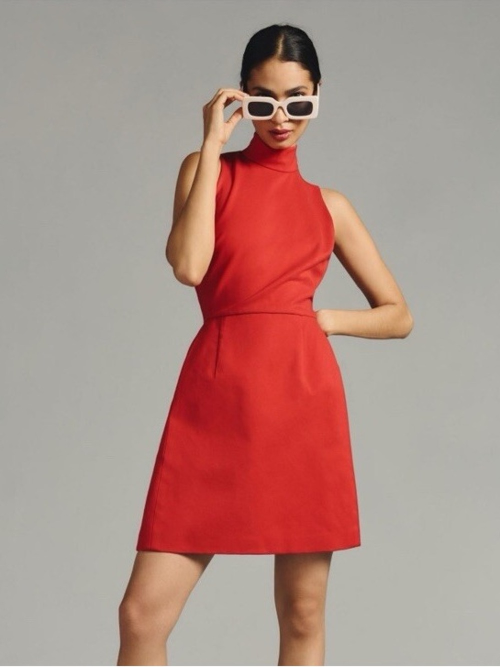 Hutch for Anthropologie Mock-Neck Mini Dress in Bold Red - size XS